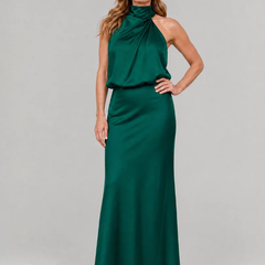 Dark green Nopal | Sleeveless Draped Neck Midi Dress