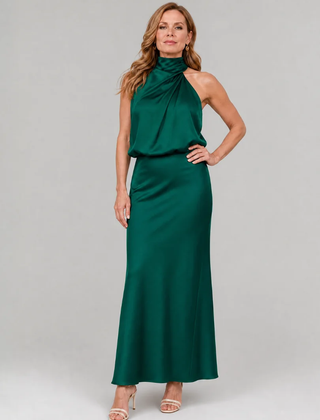 Dark green Nopal | Sleeveless Draped Neck Midi Dress