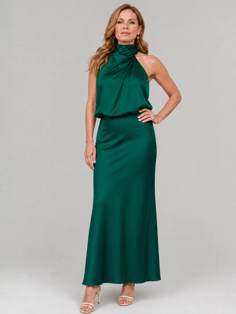 Dark green Nopal | Sleeveless Draped Neck Midi Dress