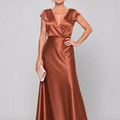 Brown Samouse™ Cap Sleeve Wrap Bodice Maxi Dress