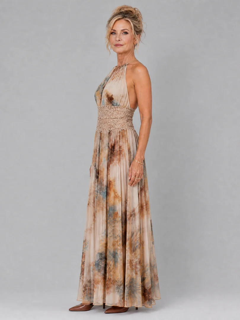 Elavenue™ Halter Neck Lace Waist Maxi Dress - photo 2