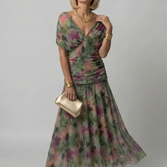 Dark green Calen | Off Shoulder Flow Midi Dress
