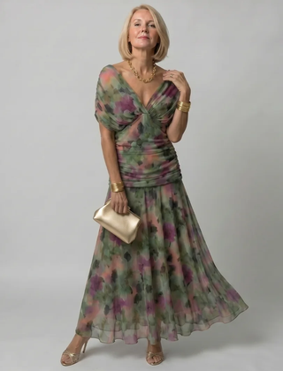 Dark green Calen | Off Shoulder Flow Midi Dress