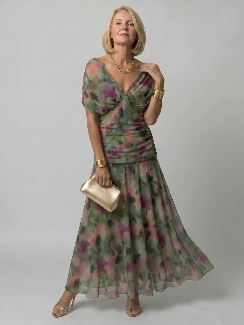 Dark green Calen | Off Shoulder Flow Midi Dress