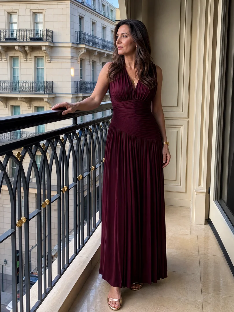 Lemar™ Sleeveless Pleated V Neck Midi Dress - photo 5
