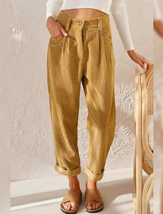 Yellow Mandy | High-Waist Corduroy Pants for Women | Casual Comfort