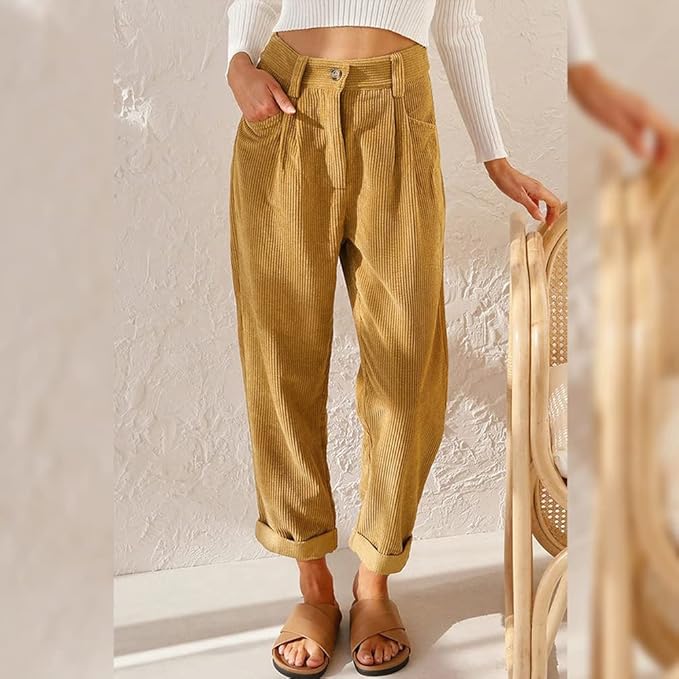 Yellow Mandy | High-Waist Corduroy Pants for Women | Casual Comfort