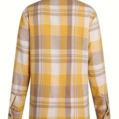Nora Lightweight Plaid Shirt Jacket in Yellow, back view