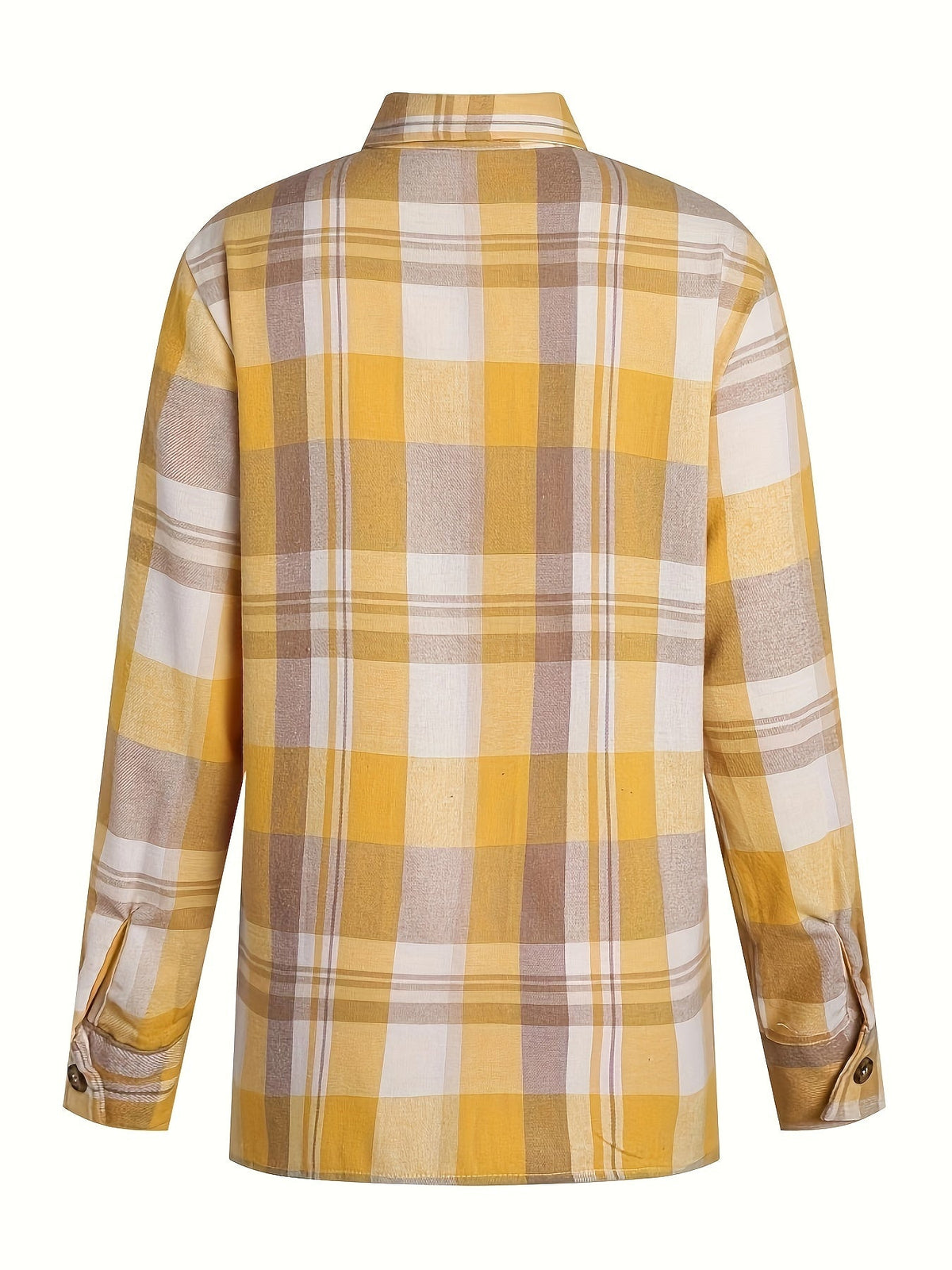 Nora Lightweight Plaid Shirt Jacket in Yellow, back view