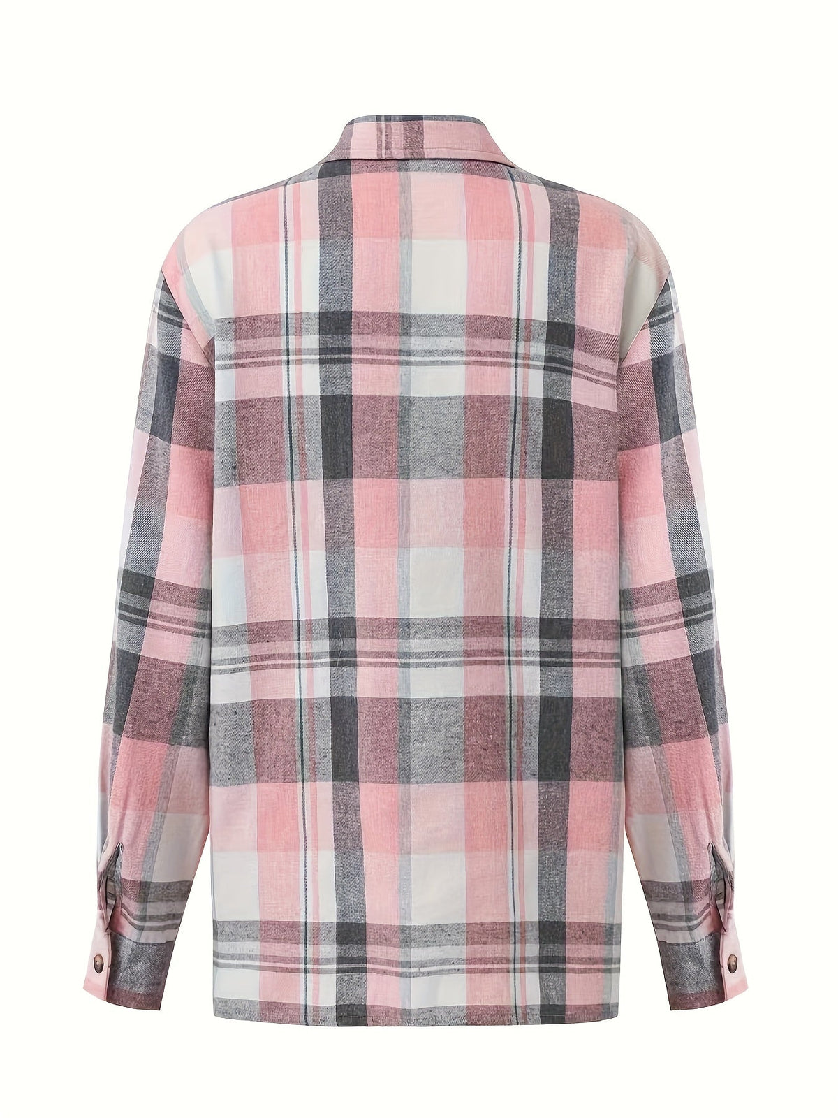 Nora Lightweight Plaid Shirt Jacket in Pink, back view