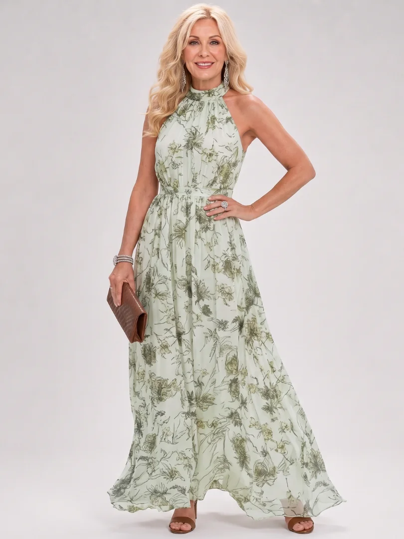 Green Guinevere™ Floral Print Flowing Skirt Midi Dress