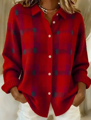 Red Brittany™ | Soft Plaid Button Cardigan