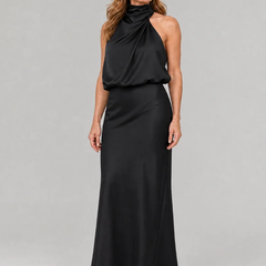 Black Nopal | Sleeveless Draped Neck Midi Dress