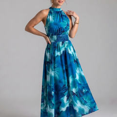 Blue Olivia™ Gathered Waist Abstract Print Midi Dress
