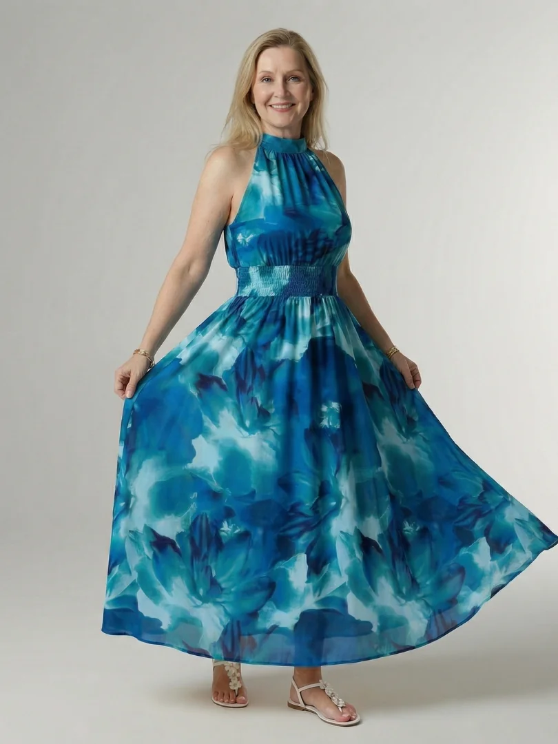 Blue Sylin | Gathered Halter Midi Dress