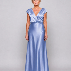 Blue Samouse™ Cap Sleeve Wrap Bodice Maxi Dress