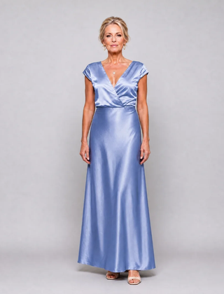 Blue Samouse™ Cap Sleeve Wrap Bodice Maxi Dress