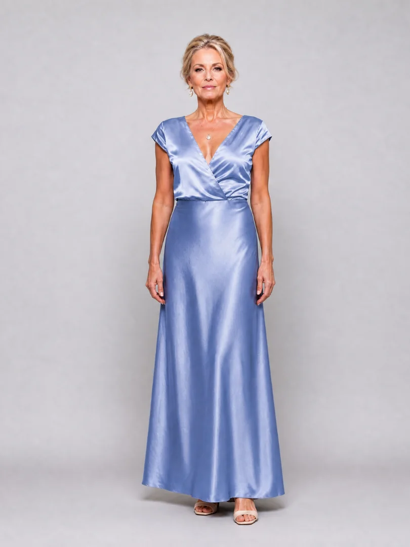 Blue Samouse™ Cap Sleeve Wrap Bodice Maxi Dress