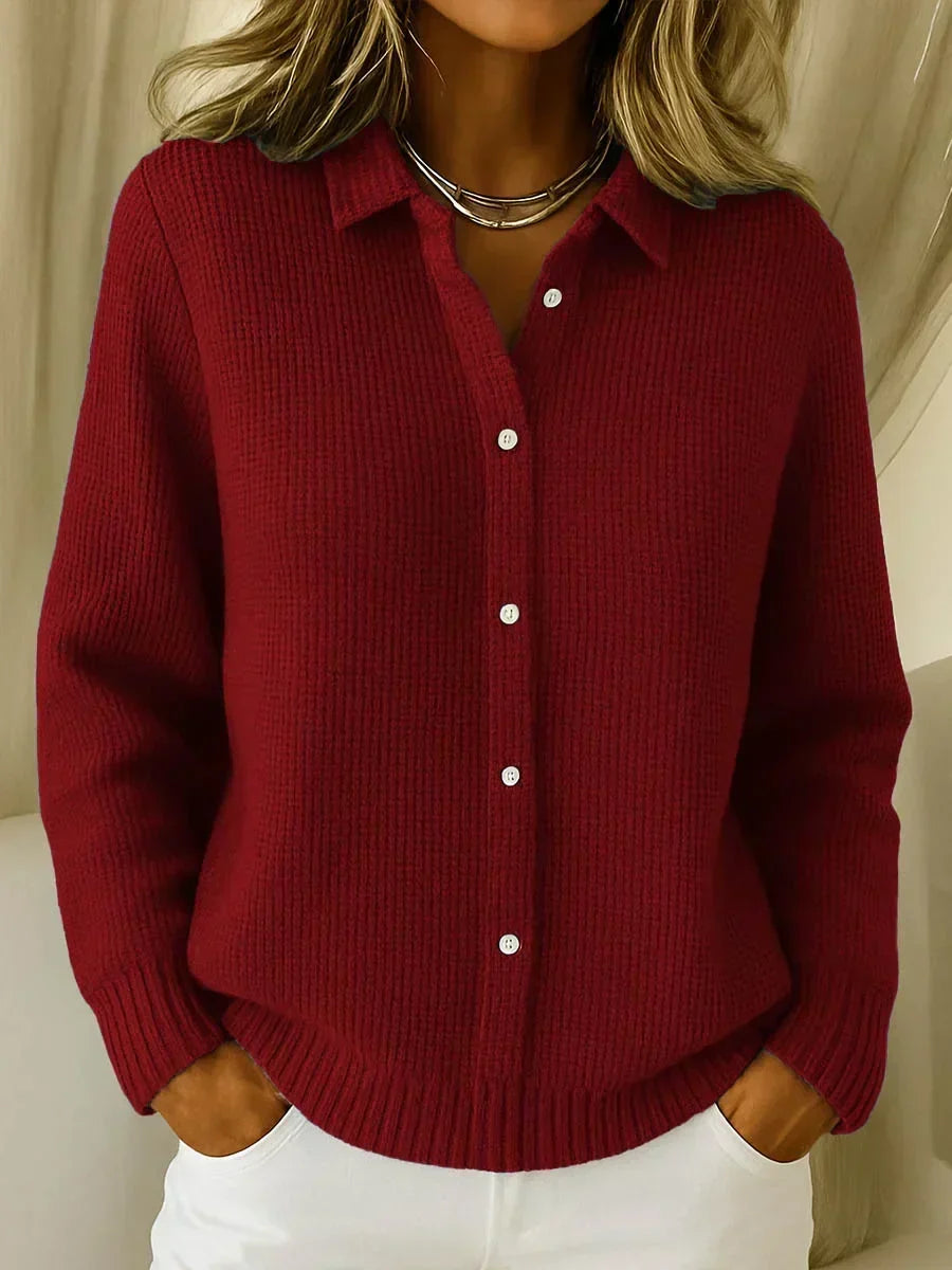 Wine Red Katrina | Textured Knit Button Cardigan