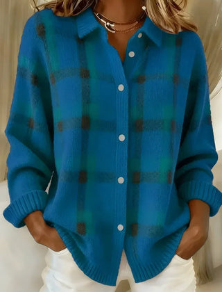 Blue Kelsey™ | Brushed Knit Plaid Cardigan