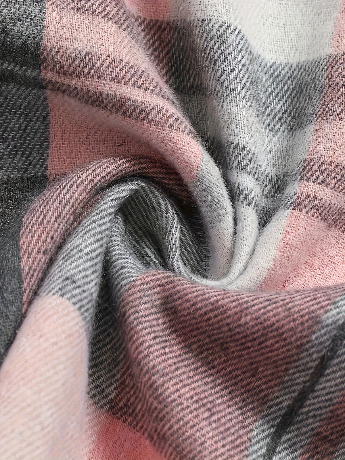 Nora Lightweight Plaid Shirt Jacket in Pink, pattern close-up