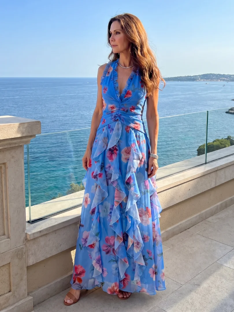 Nori | Halter Neck Ruched Bodice Floral Maxi Dress - photo 6