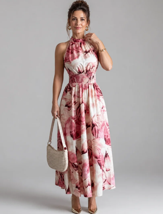 Red Olivia™ Gathered Waist Abstract Print Midi Dress