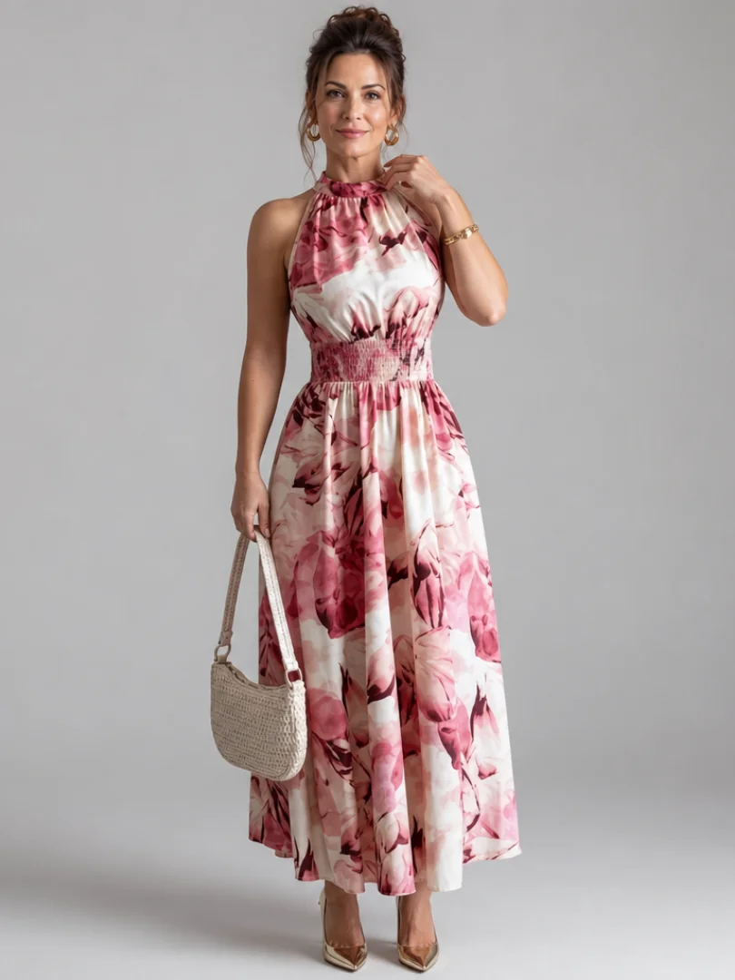Red Olivia™ Gathered Waist Abstract Print Midi Dress