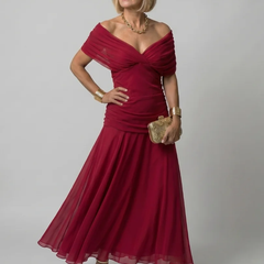 Red Calen | Off Shoulder Flow Midi Dress
