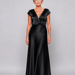 Black Samouse™ Cap Sleeve Wrap Bodice Maxi Dress