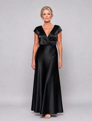 Black Samouse™ Cap Sleeve Wrap Bodice Maxi Dress