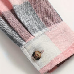 Nora Lightweight Plaid Shirt Jacket in Pink, cuff detail