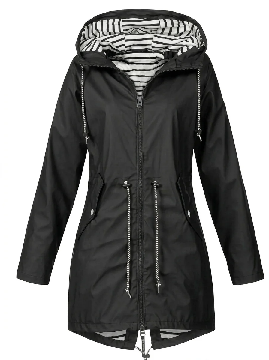 Sabrina Hooded Rain Jacket in Black