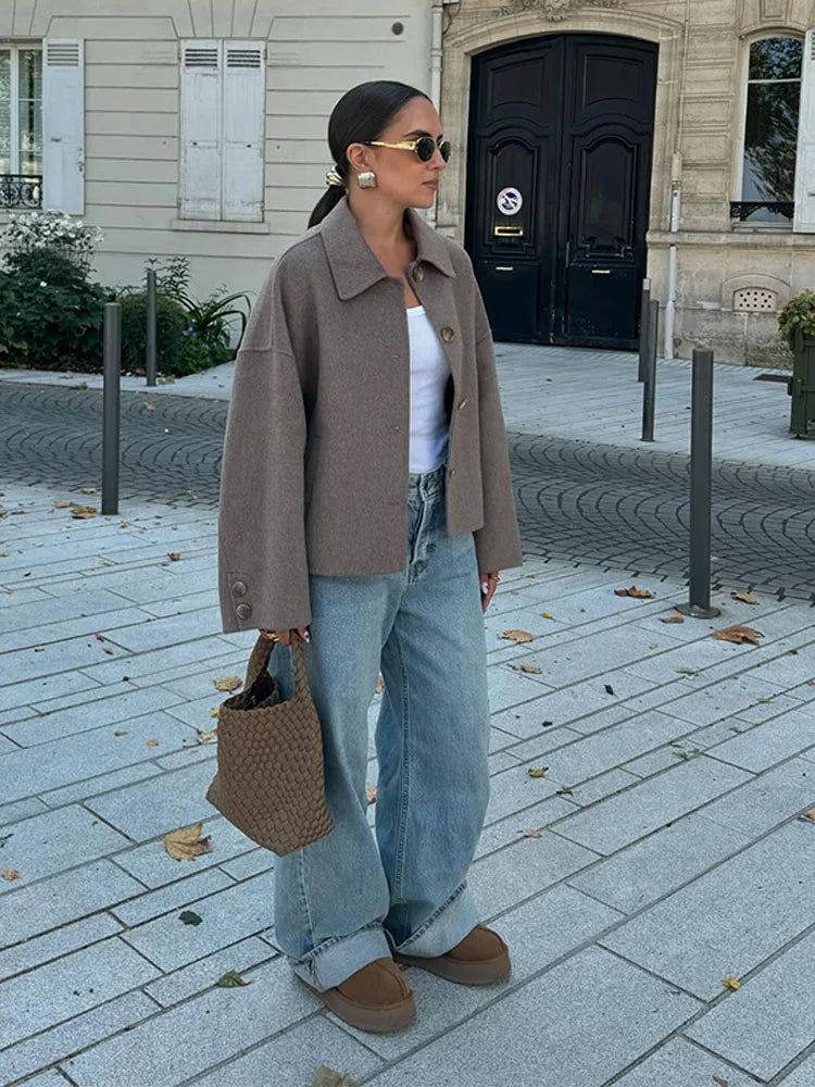 Women's Boxy Cropped Wool Coat Jacket - photo 3