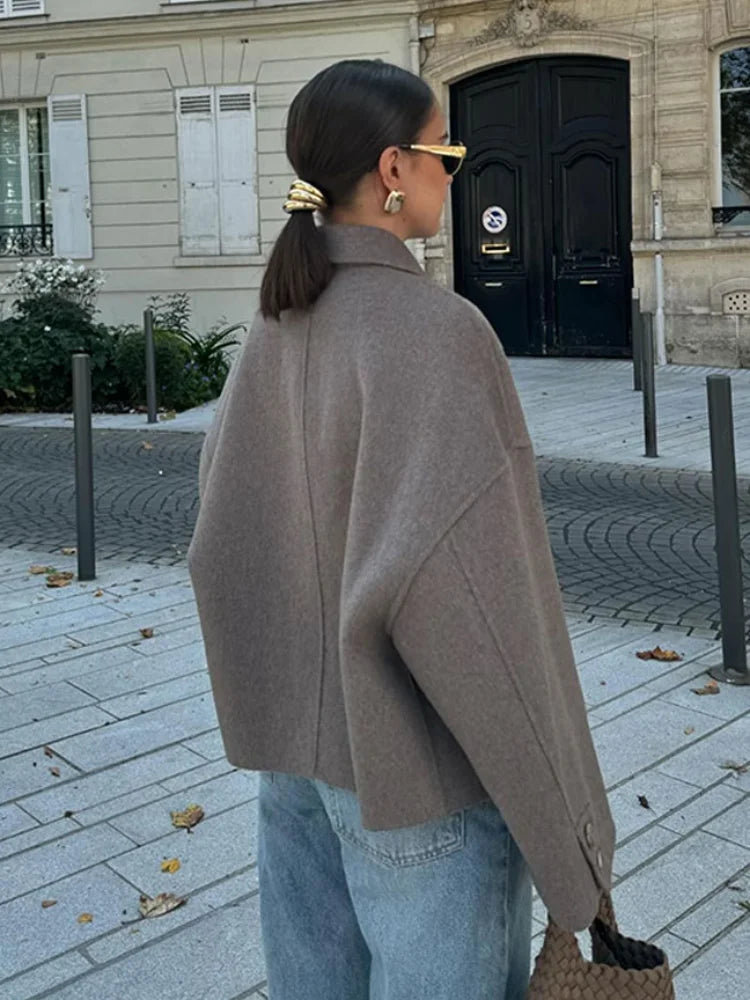 Women's Boxy Cropped Wool Coat Jacket - photo 4