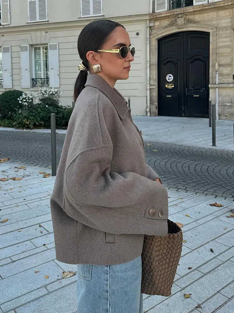 Women's Boxy Cropped Wool Coat Jacket - photo 5
