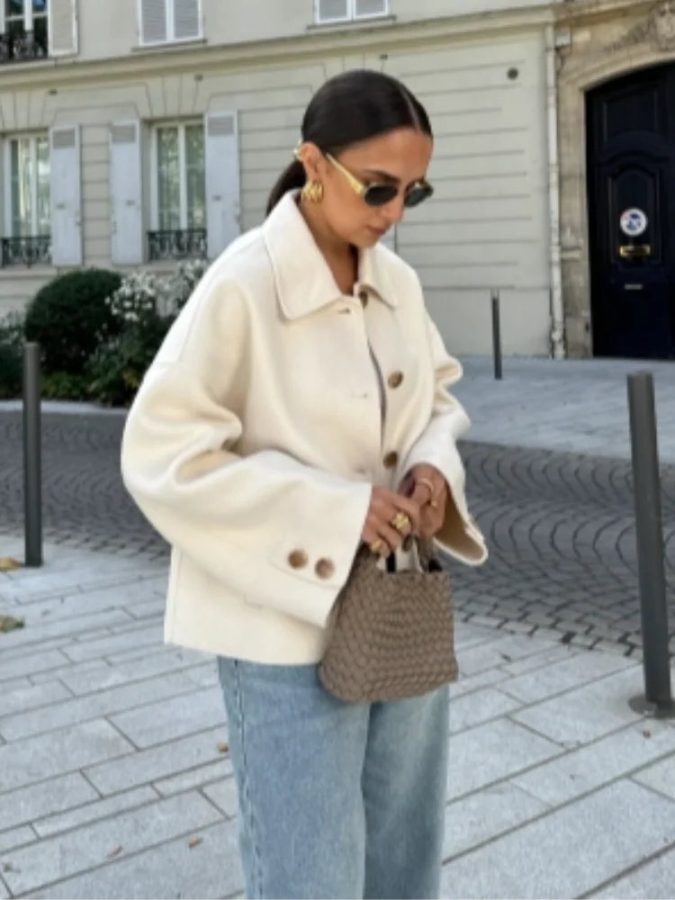 Women's Boxy Cropped Wool Coat Jacket - photo 8