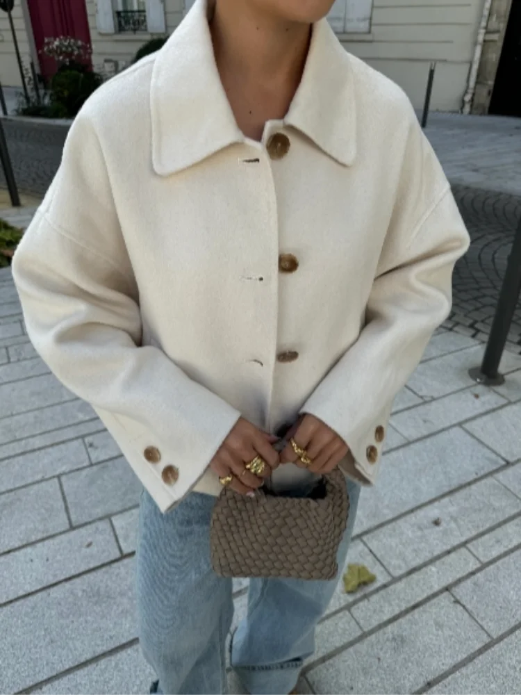 Women's Boxy Cropped Wool Coat Jacket - photo 6