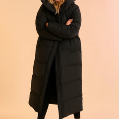 Black Long Quilted Hooded Puffer Winter Jacket for Women
