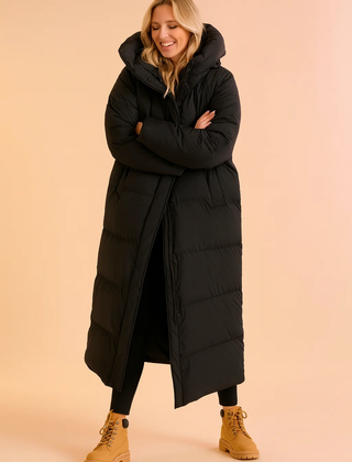 Black Long Quilted Hooded Puffer Winter Jacket for Women