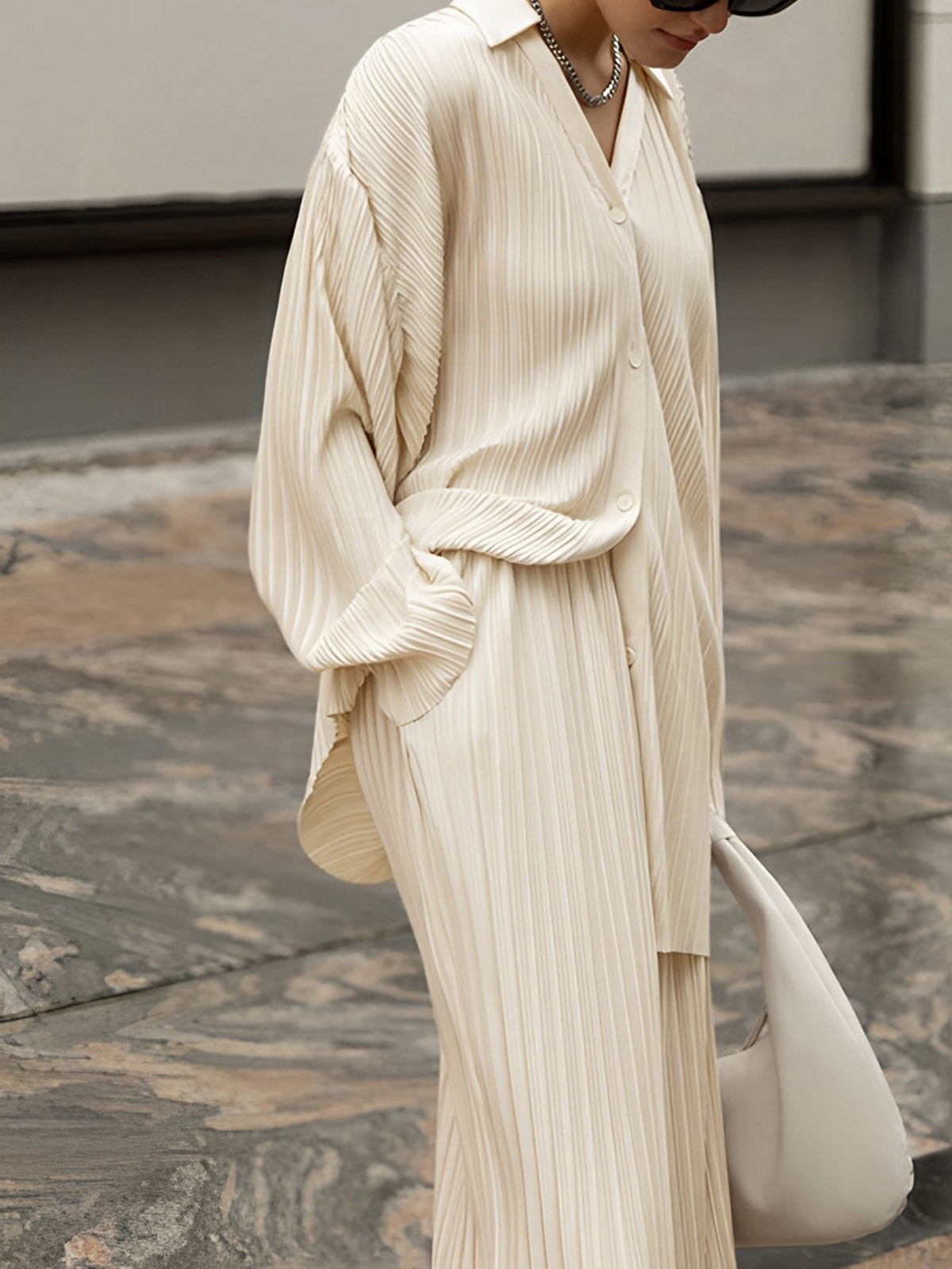 Oversized Pleated Two-Piece Lounge Set - photo 3