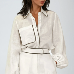 Contrast Trim Cotton Linen Shorts Set - photo 1