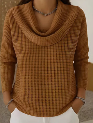 Caramel Brown Amber™ – Warm Waffle Sweater with Elegant Waterfall Neckline
