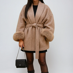 Women's Faux Fur Coat with Waist Tie Belt - photo 1