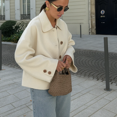 Women's Boxy Cropped Wool Coat Jacket - photo 7