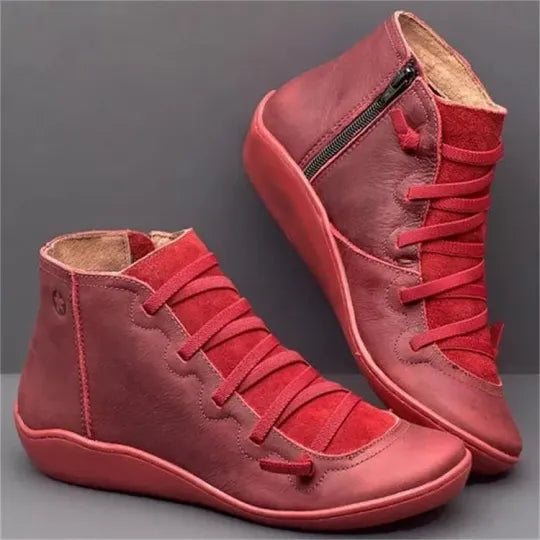 Red Women's High Quality Faux Leather Boots