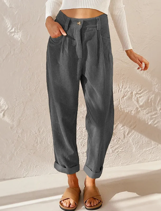 Gray Mina | High-Waist Corduroy Trousers for Women | Casual Comfort