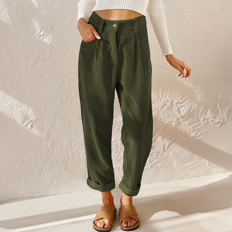 Green Annie | High-Waist Corduroy Pants for Women | Casual Comfort