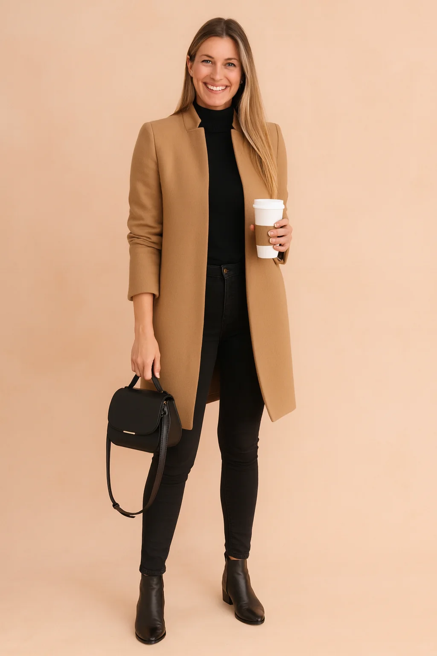 Khaki Minimalist Straight-Cut Longline Wool Winter Coat