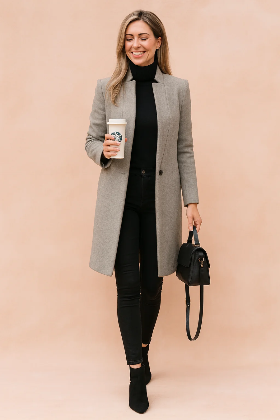 Gray Minimalist Straight-Cut Longline Wool Winter Coat